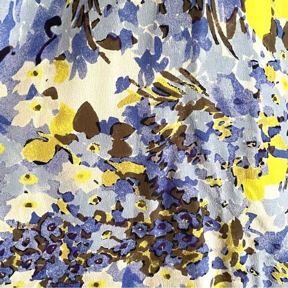 BANANA REPUBLIC Sleeveless Silk Midi Dress Floral Print Blue Yellow XSP - Picture 5 of 6